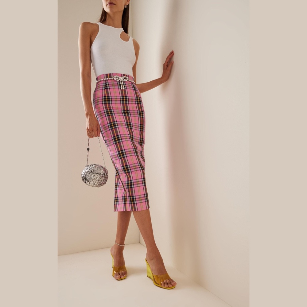 A2Y Pink Plaid Denim School Core Pencil Skirt